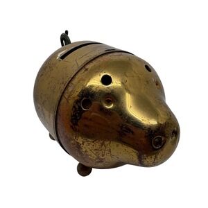 Vintage Brass Piggy‎ Bank Coin Holder Unique Metal Pig Retro Decor Missing Ears